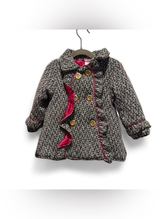 Penny M Other - Girls' Herringbone Double-Breasted Peacoat with Pink Trim